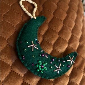 HANDMADE CELESTIAL felt & beaded crescent Moon 🌙  ornament 🫶✨ 4”
